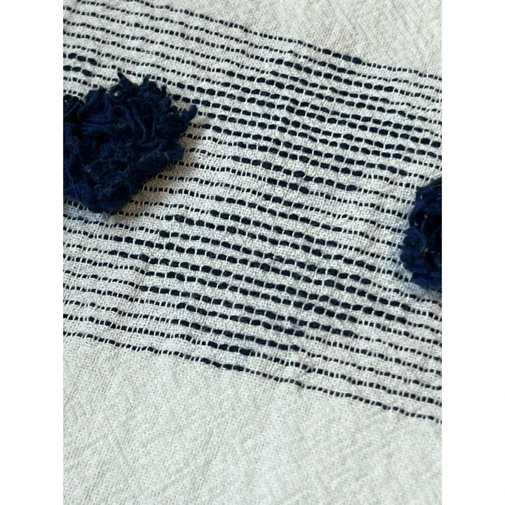 The Pure Collection Fabric Shower Curtain Textured Blue Tufts Stripes Cotton New
